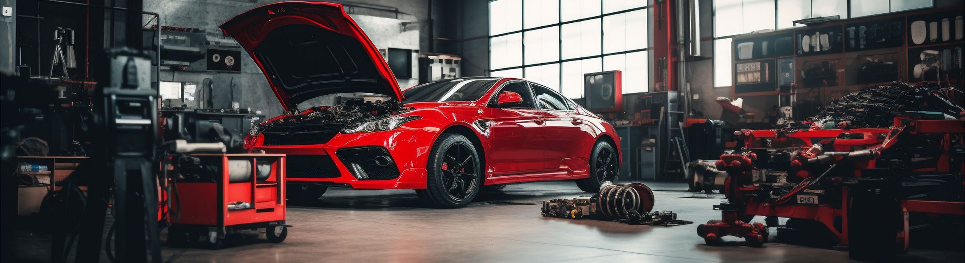 Red sports car repair